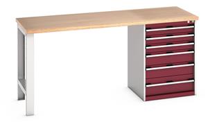41003494.** Bott Cubio Pedestal Bench with MPX Top & 6 Drawers - 2000mm Wide  x 750mm Deep x 940mm High. Workbench consists of the following components for easy self assembly:...